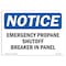 Signmission OSHA Notice Sign, 10" H, Rigid Plastic, Emergency Propane Shutoff Breaker In Panel Sign, Landscape OS-NS-P-1014-L-11888 - alternate 1